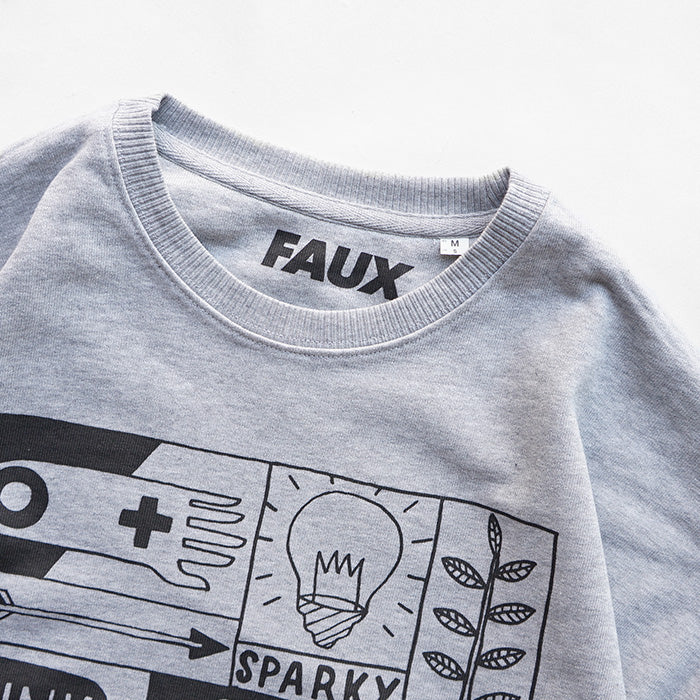 FAUX PRINT SWEAT -HEATHER GREY