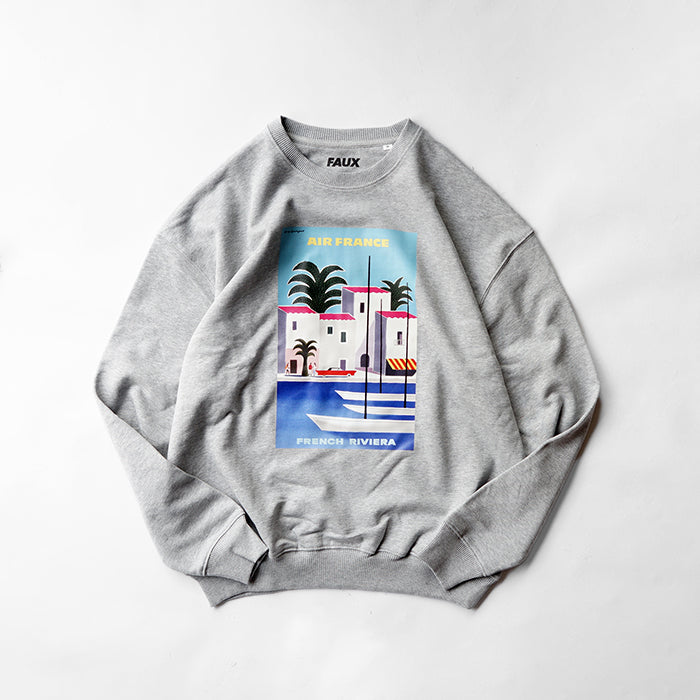 FAUX PRINT SWEAT -HEATHER GREY