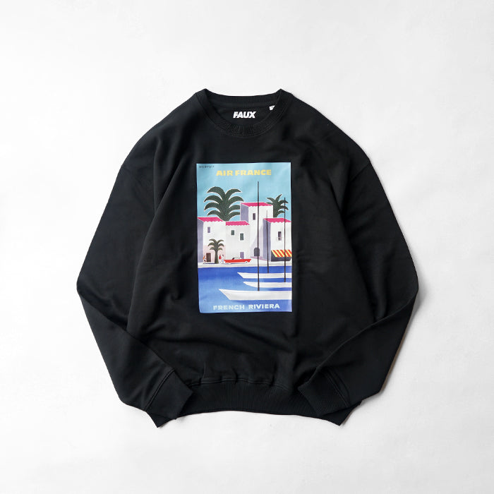 FAUX PRINT SWEAT -BLACK