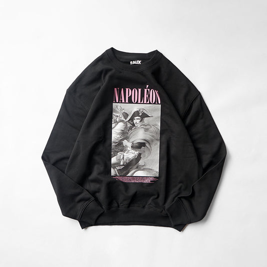 FAUX PRINT SWEAT -BLACK