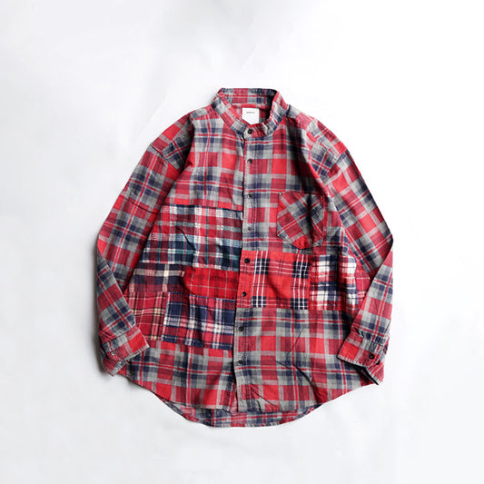 oddment CUSTUM STAND COLLAR NEL SHIRT -RED