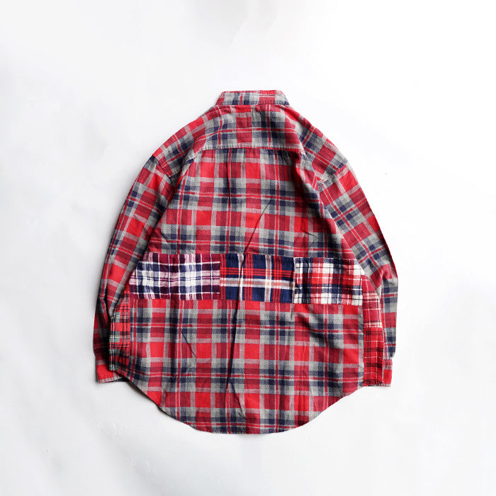 oddment CUSTUM STAND COLLAR NEL SHIRT -RED