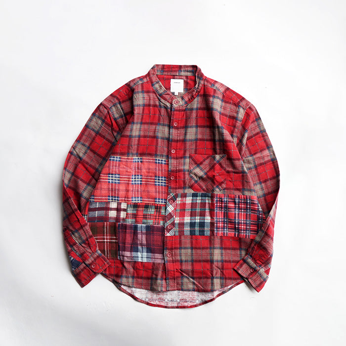 oddment CUSTUM STAND COLLAR NEL SHIRT -RED