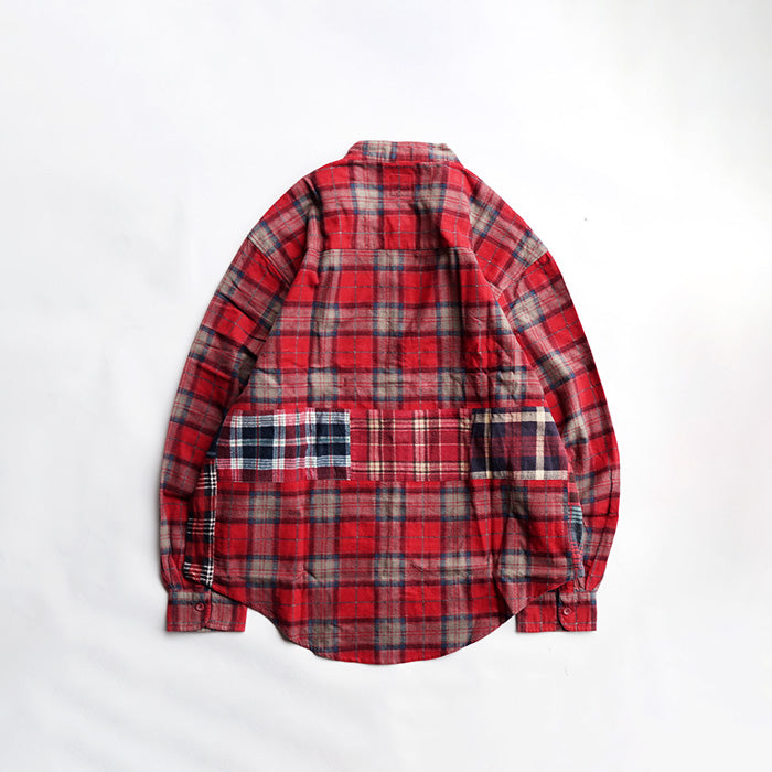 oddment CUSTUM STAND COLLAR NEL SHIRT -RED