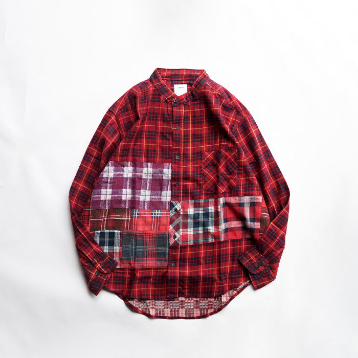 oddment CUSTUM STAND COLLAR NEL SHIRT -RED