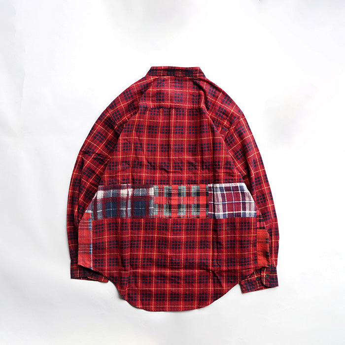 oddment CUSTUM STAND COLLAR NEL SHIRT -RED