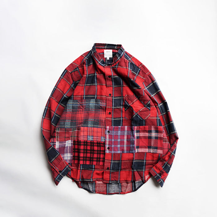 oddment CUSTUM STAND COLLAR NEL SHIRT -RED