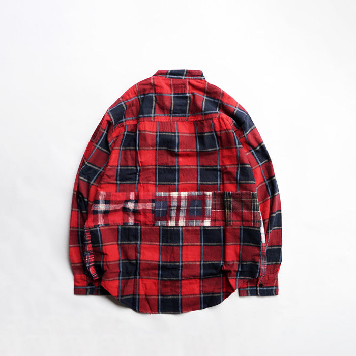 oddment CUSTUM STAND COLLAR NEL SHIRT -RED
