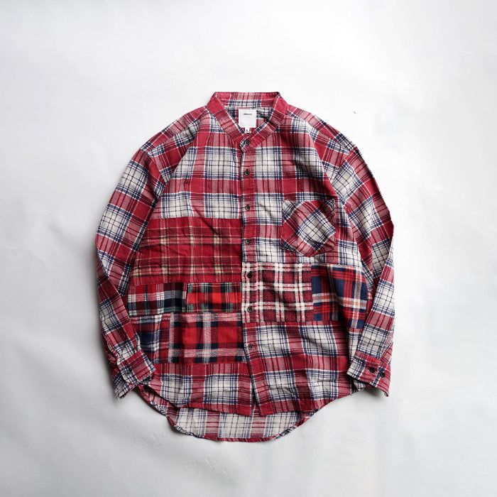 oddment CUSTUM STAND COLLAR NEL SHIRT -RED
