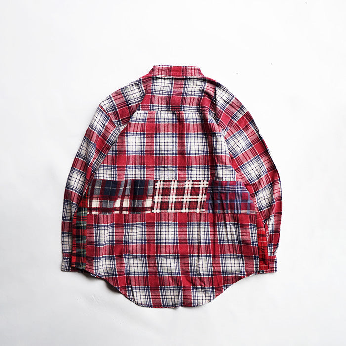 oddment CUSTUM STAND COLLAR NEL SHIRT -RED