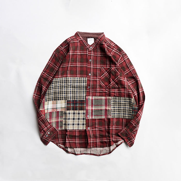oddment CUSTUM STAND COLLAR NEL SHIRT -RED