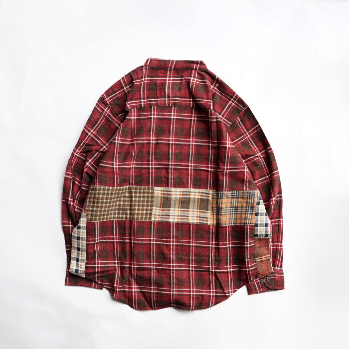oddment CUSTUM STAND COLLAR NEL SHIRT -RED