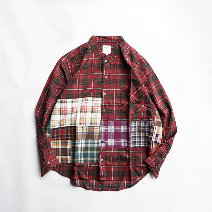 oddment CUSTUM STAND COLLAR NEL SHIRT -RED
