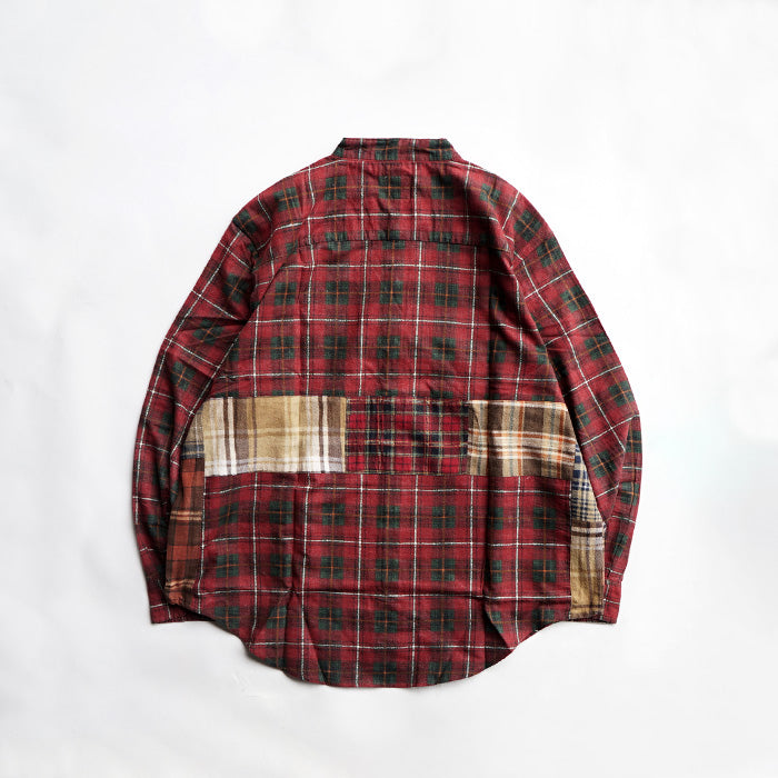 oddment CUSTUM STAND COLLAR NEL SHIRT -RED