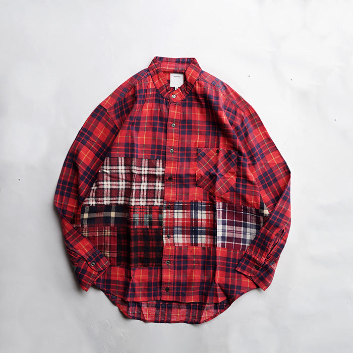 oddment CUSTUM STAND COLLAR NEL SHIRT -RED