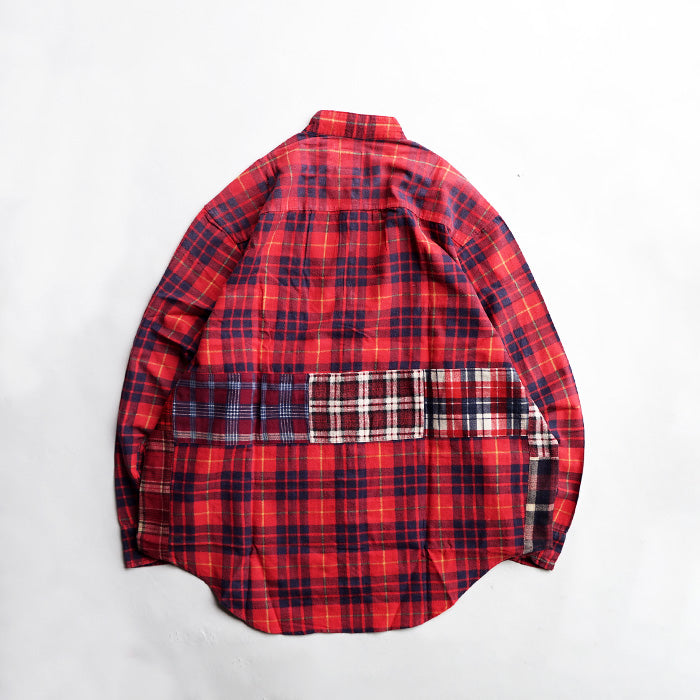 oddment CUSTUM STAND COLLAR NEL SHIRT -RED