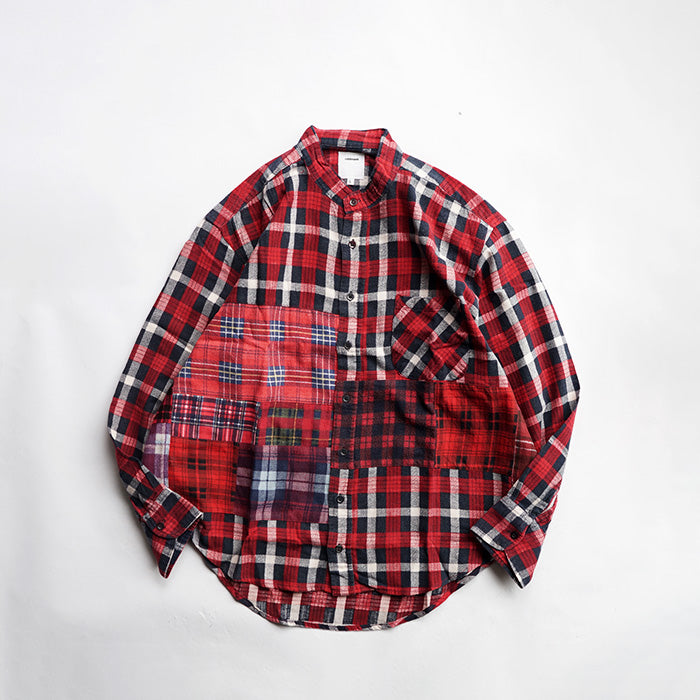 oddment CUSTUM STAND COLLAR NEL SHIRT -RED
