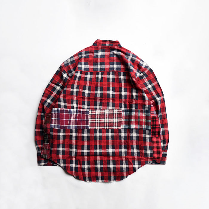 oddment CUSTUM STAND COLLAR NEL SHIRT -RED
