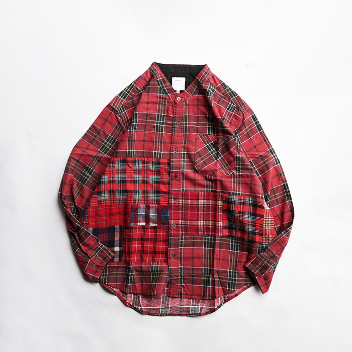oddment CUSTUM STAND COLLAR NEL SHIRT -RED