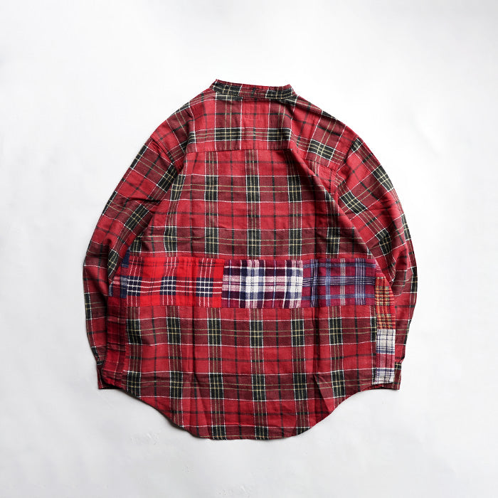 oddment CUSTUM STAND COLLAR NEL SHIRT -RED