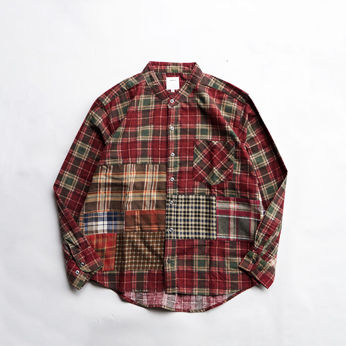 oddment CUSTUM STAND COLLAR NEL SHIRT -RED