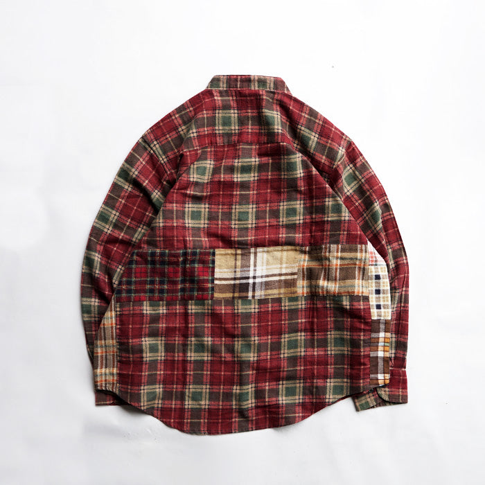 oddment CUSTUM STAND COLLAR NEL SHIRT -RED
