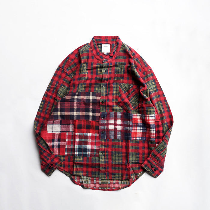 oddment CUSTUM STAND COLLAR NEL SHIRT -RED