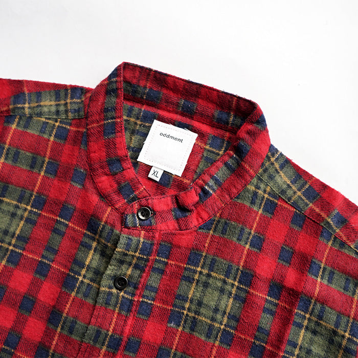 oddment CUSTUM STAND COLLAR NEL SHIRT -RED