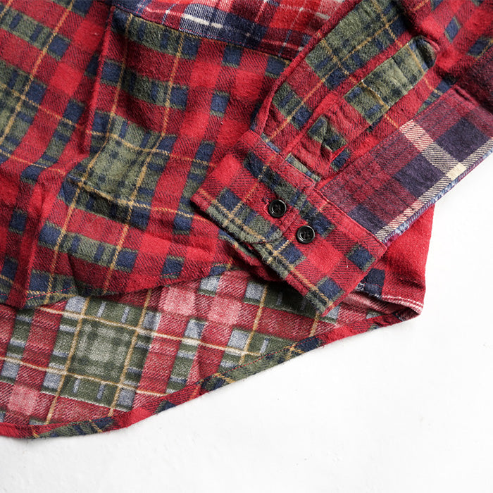oddment CUSTUM STAND COLLAR NEL SHIRT -RED
