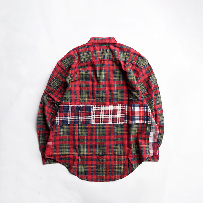 oddment CUSTUM STAND COLLAR NEL SHIRT -RED