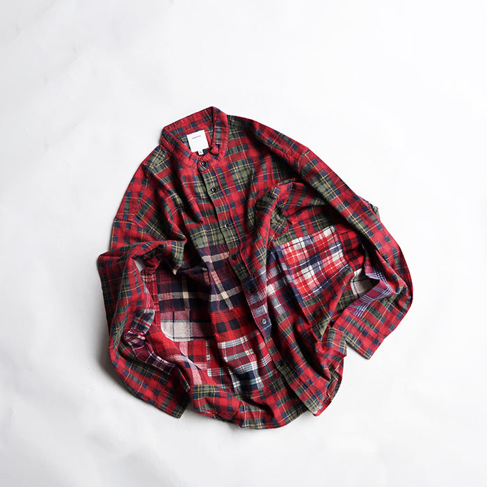 oddment CUSTUM STAND COLLAR NEL SHIRT -RED