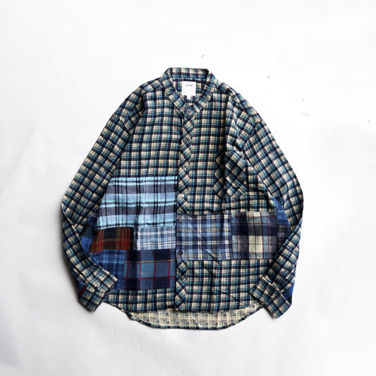 oddment CUSTUM STAND COLLAR NEL SHIRT -BLUE