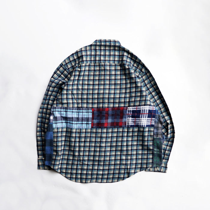 oddment CUSTUM STAND COLLAR NEL SHIRT -BLUE