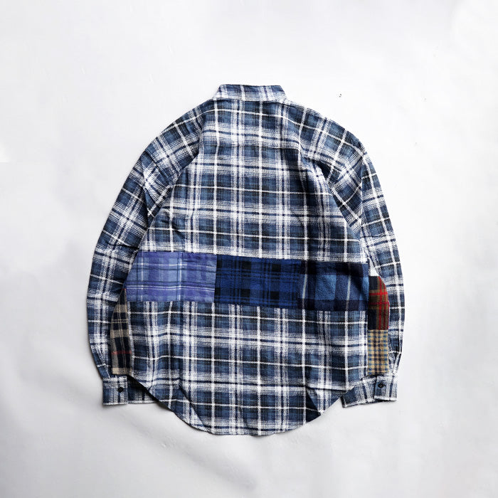oddment CUSTUM STAND COLLAR NEL SHIRT -BLUE