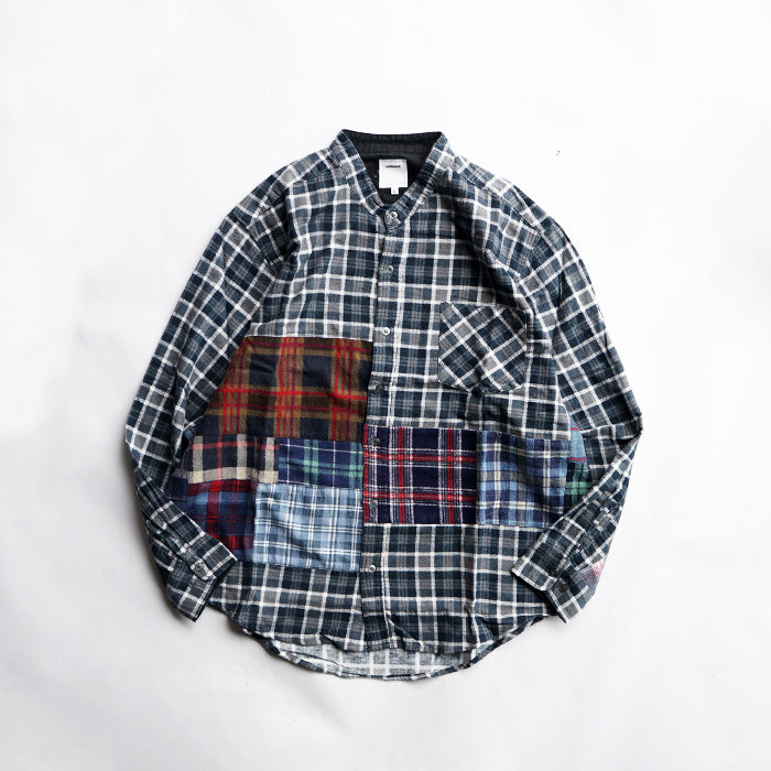 oddment CUSTUM STAND COLLAR NEL SHIRT -BLUE