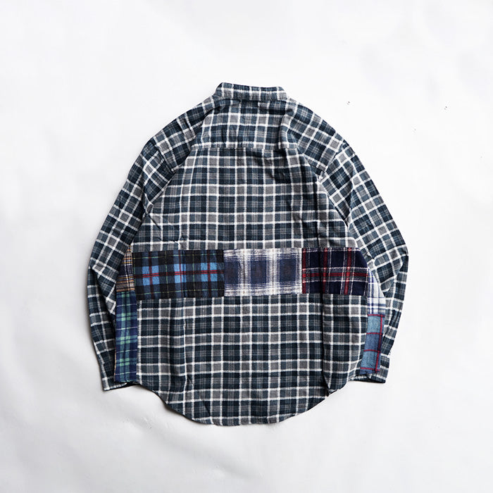 oddment CUSTUM STAND COLLAR NEL SHIRT -BLUE