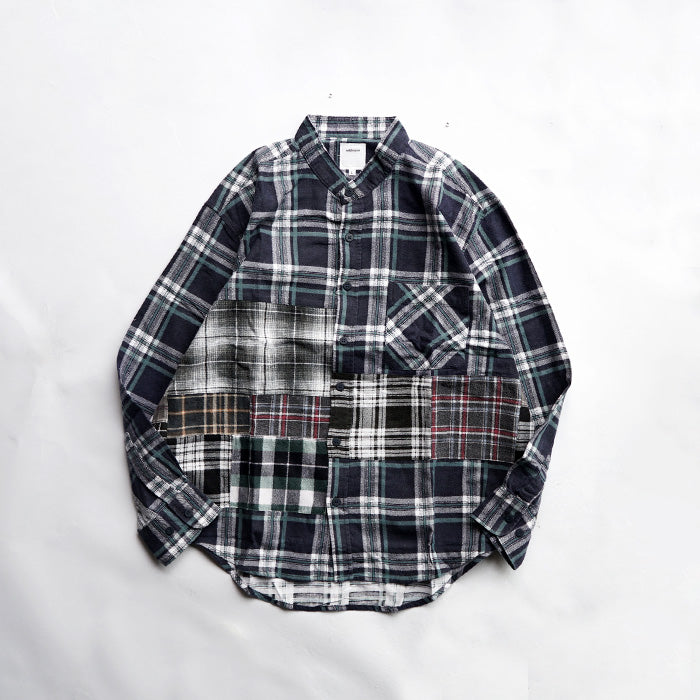 oddment CUSTUM STAND COLLAR NEL SHIRT -BLUE