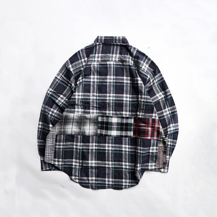 oddment CUSTUM STAND COLLAR NEL SHIRT -BLUE