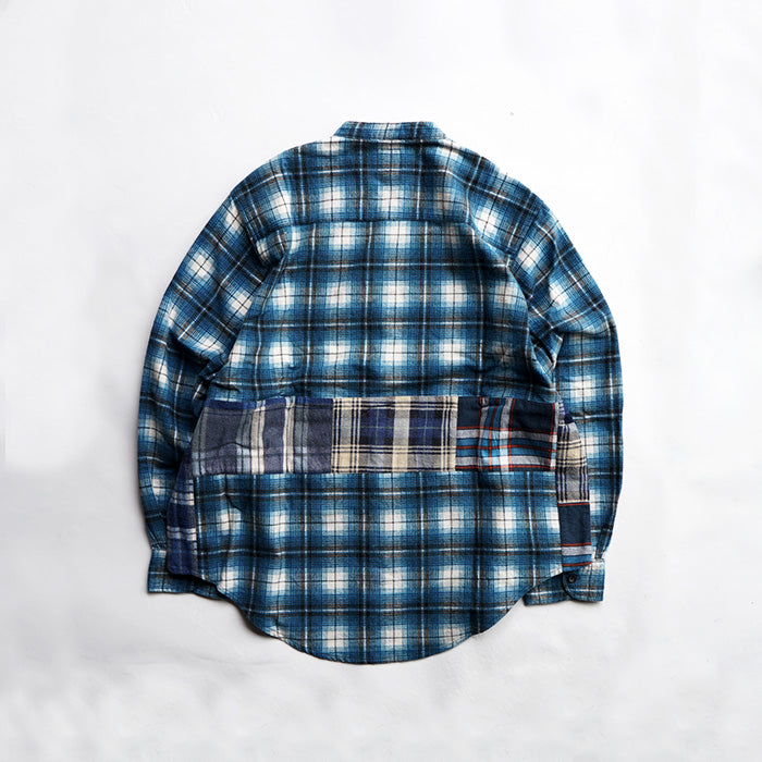 oddment CUSTUM STAND COLLAR NEL SHIRT -BLUE