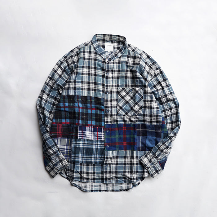 oddment CUSTUM STAND COLLAR NEL SHIRT -BLUE