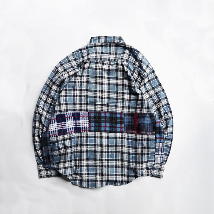 oddment CUSTUM STAND COLLAR NEL SHIRT -BLUE
