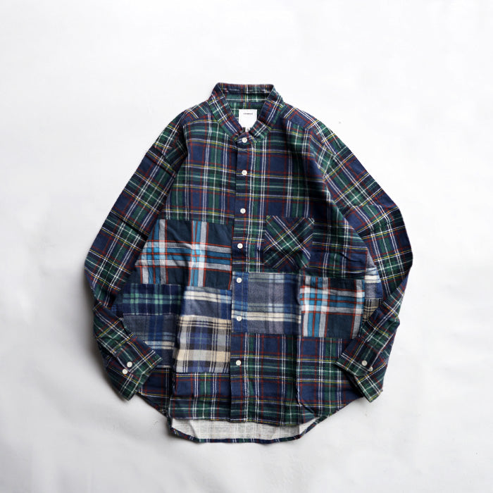 oddment CUSTUM STAND COLLAR NEL SHIRT -BLUE