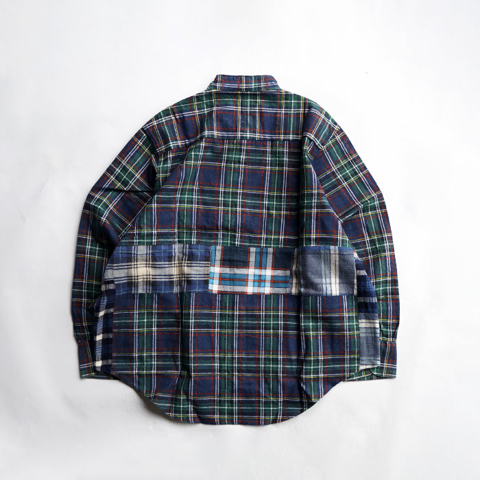 oddment CUSTUM STAND COLLAR NEL SHIRT -BLUE