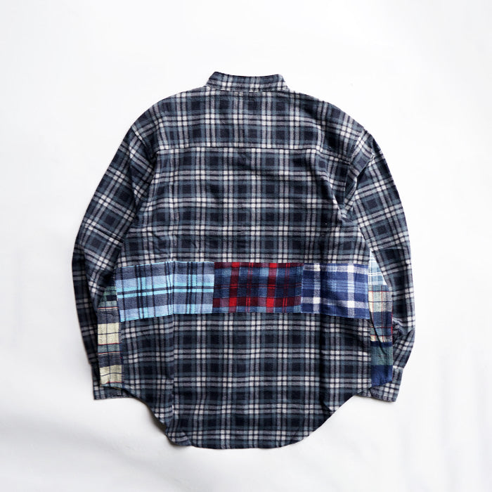 oddment CUSTUM STAND COLLAR NEL SHIRT -BLUE