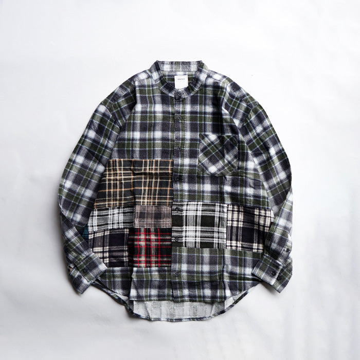 oddment CUSTUM STAND COLLAR NEL SHIRT -BLUE