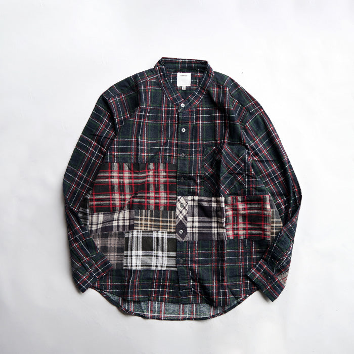 oddment CUSTUM STAND COLLAR NEL SHIRT -BLUE