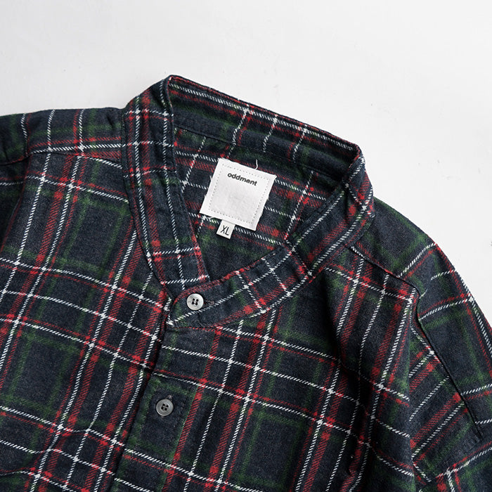 oddment CUSTUM STAND COLLAR NEL SHIRT -BLUE