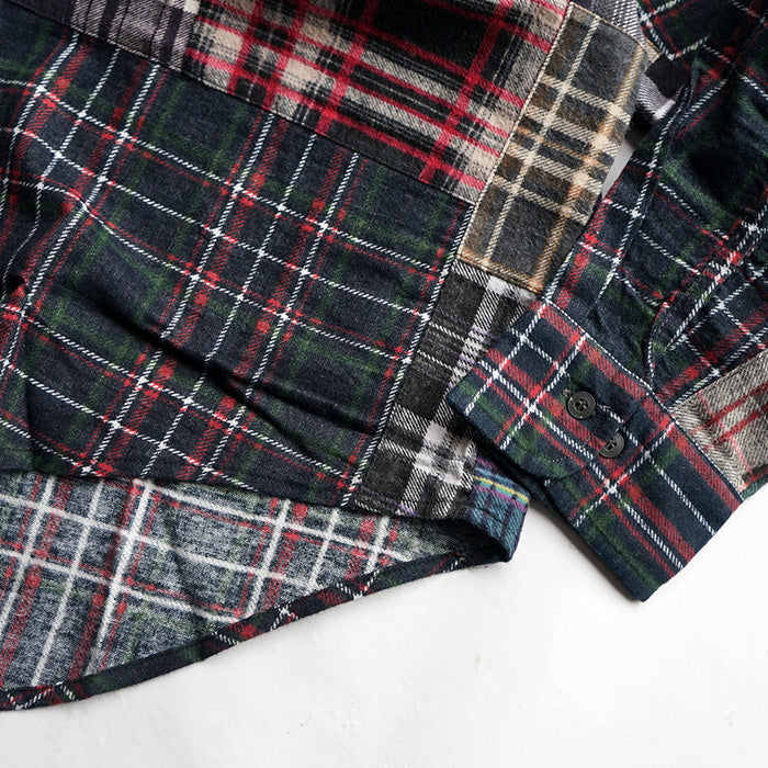 oddment CUSTUM STAND COLLAR NEL SHIRT -BLUE