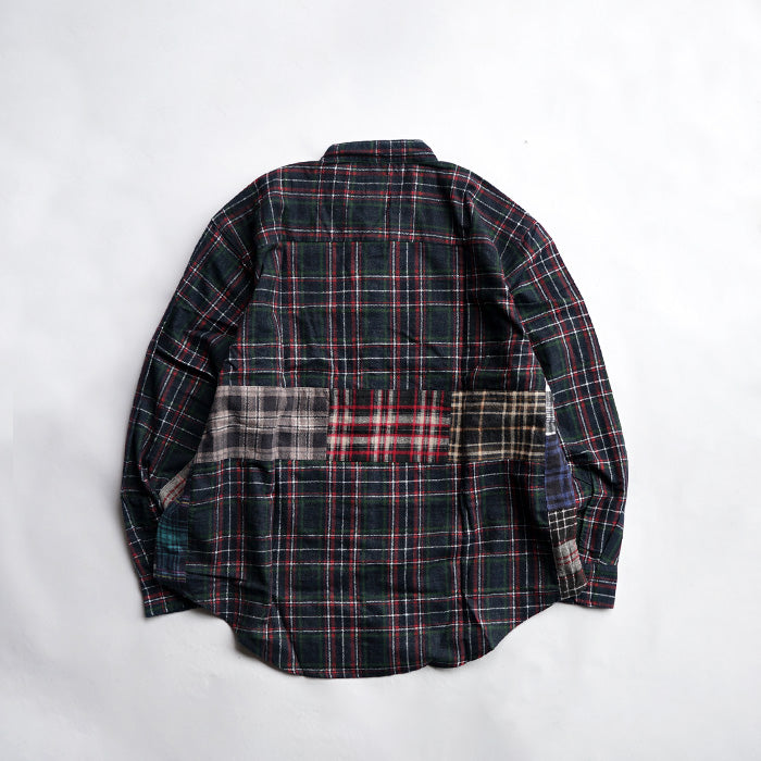 oddment CUSTUM STAND COLLAR NEL SHIRT -BLUE