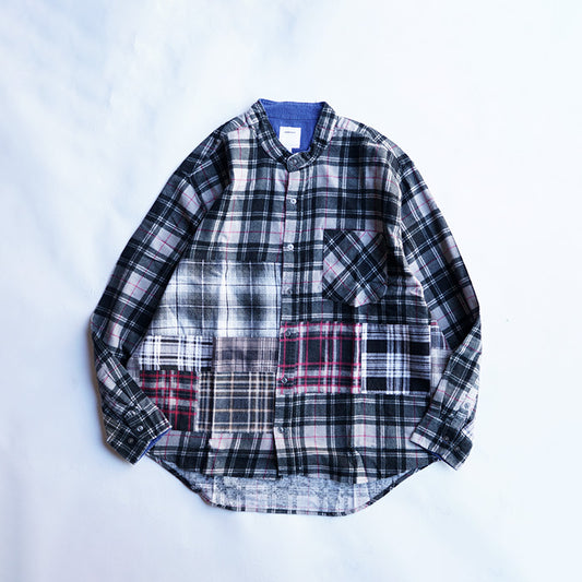 oddment CUSTUM STAND COLLAR NEL SHIRT -BLACK